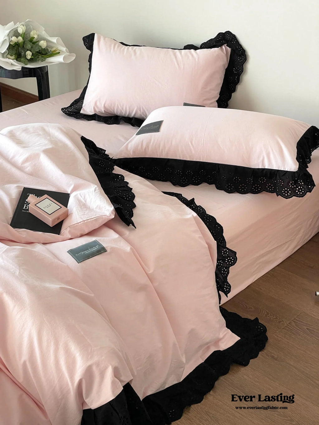 Strawberry Black Lace Ruffle Bedding Set Ever Lasting
