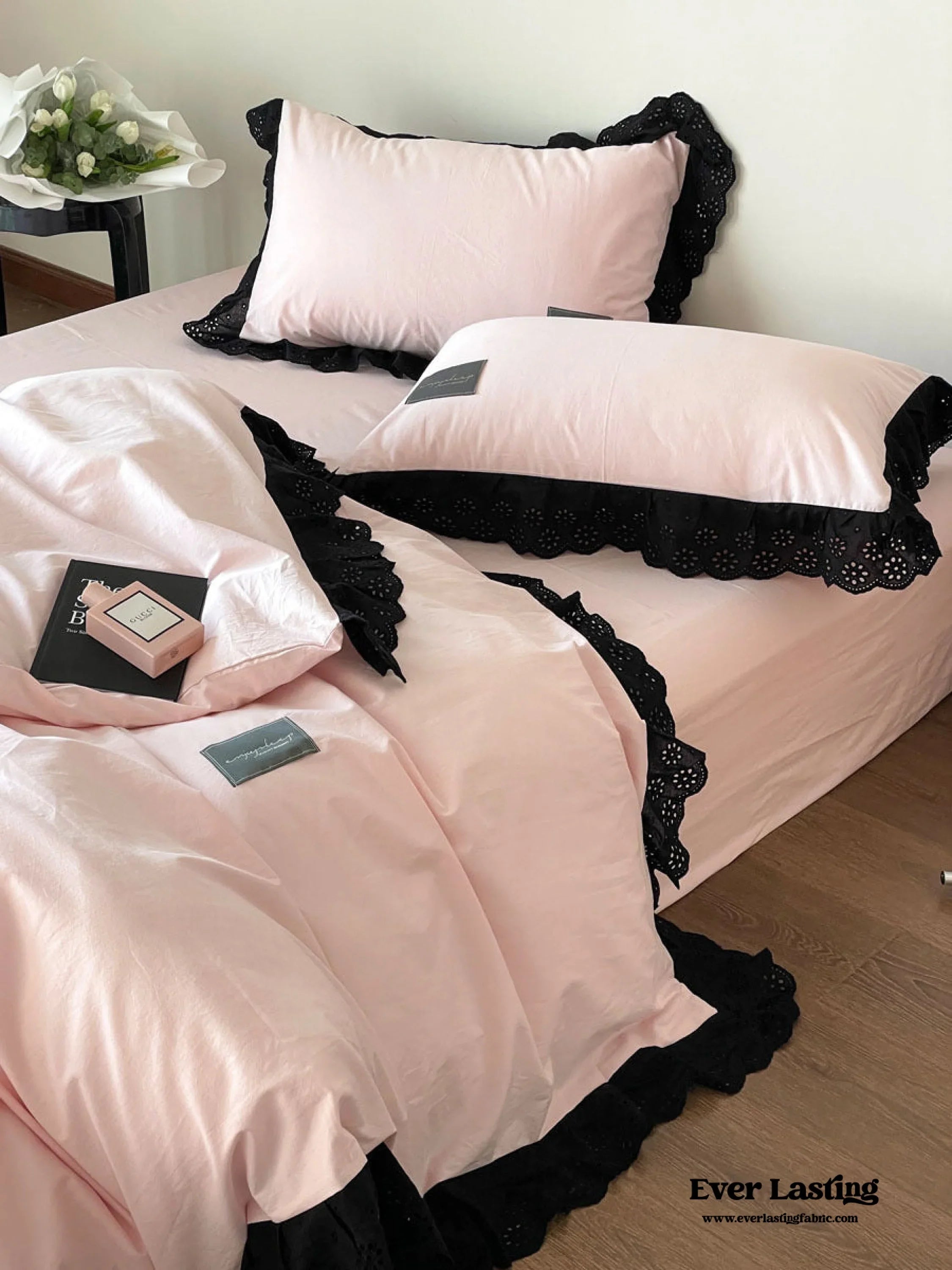 Strawberry Black Lace Ruffle Bedding Set Ever Lasting