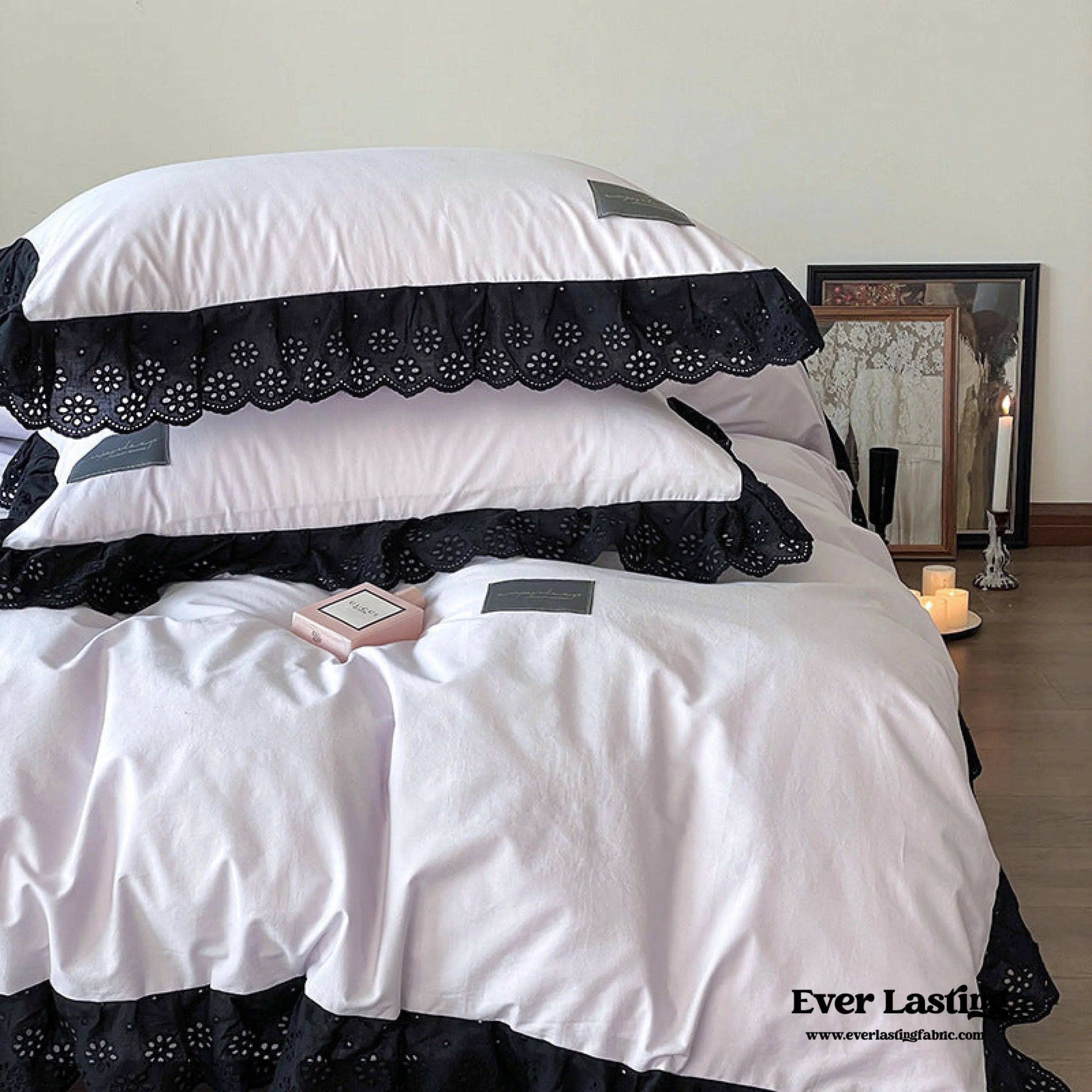 Strawberry Black Lace Ruffle Bedding Set Ever Lasting