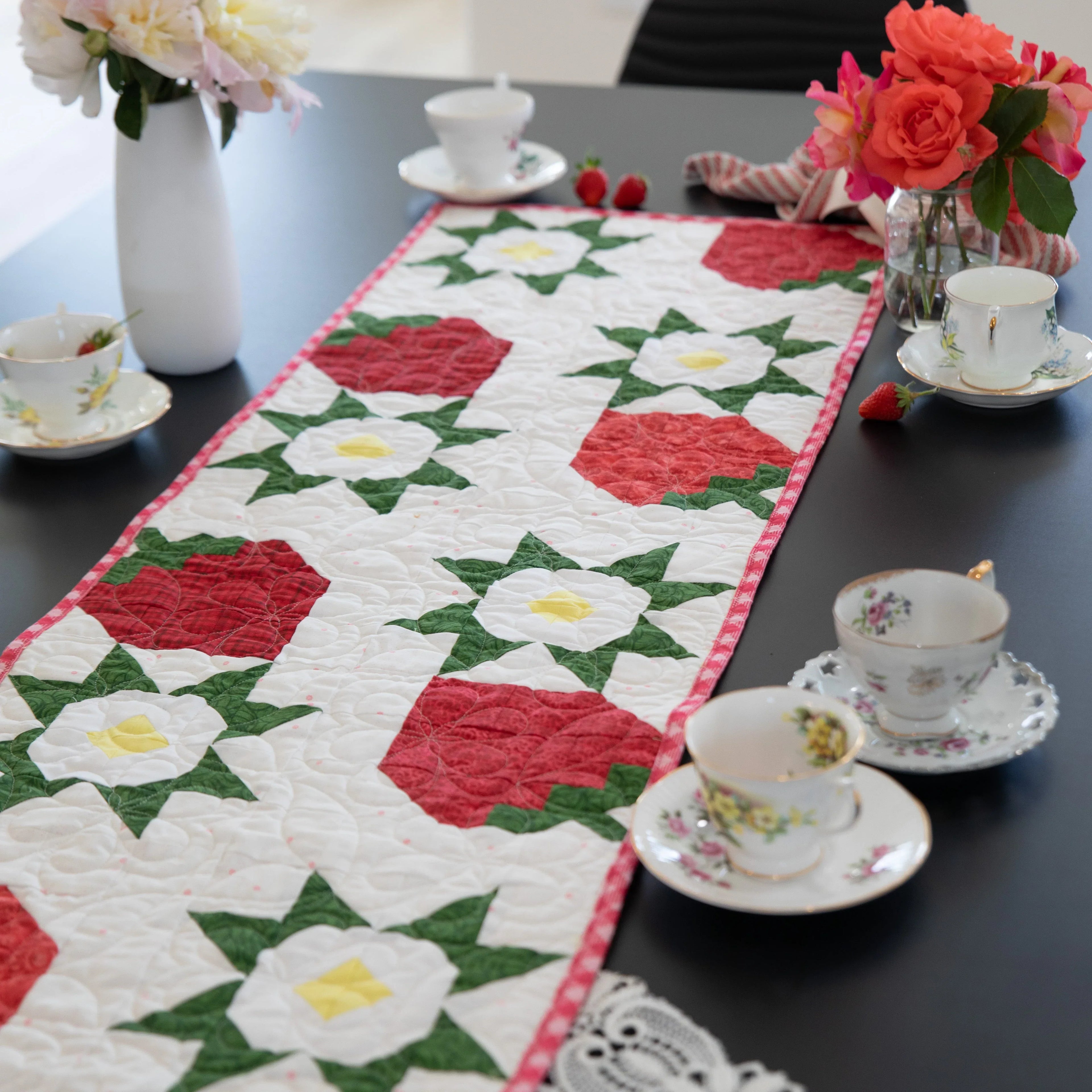 Strawberry Table Runner Kit Block Party Quilt Co