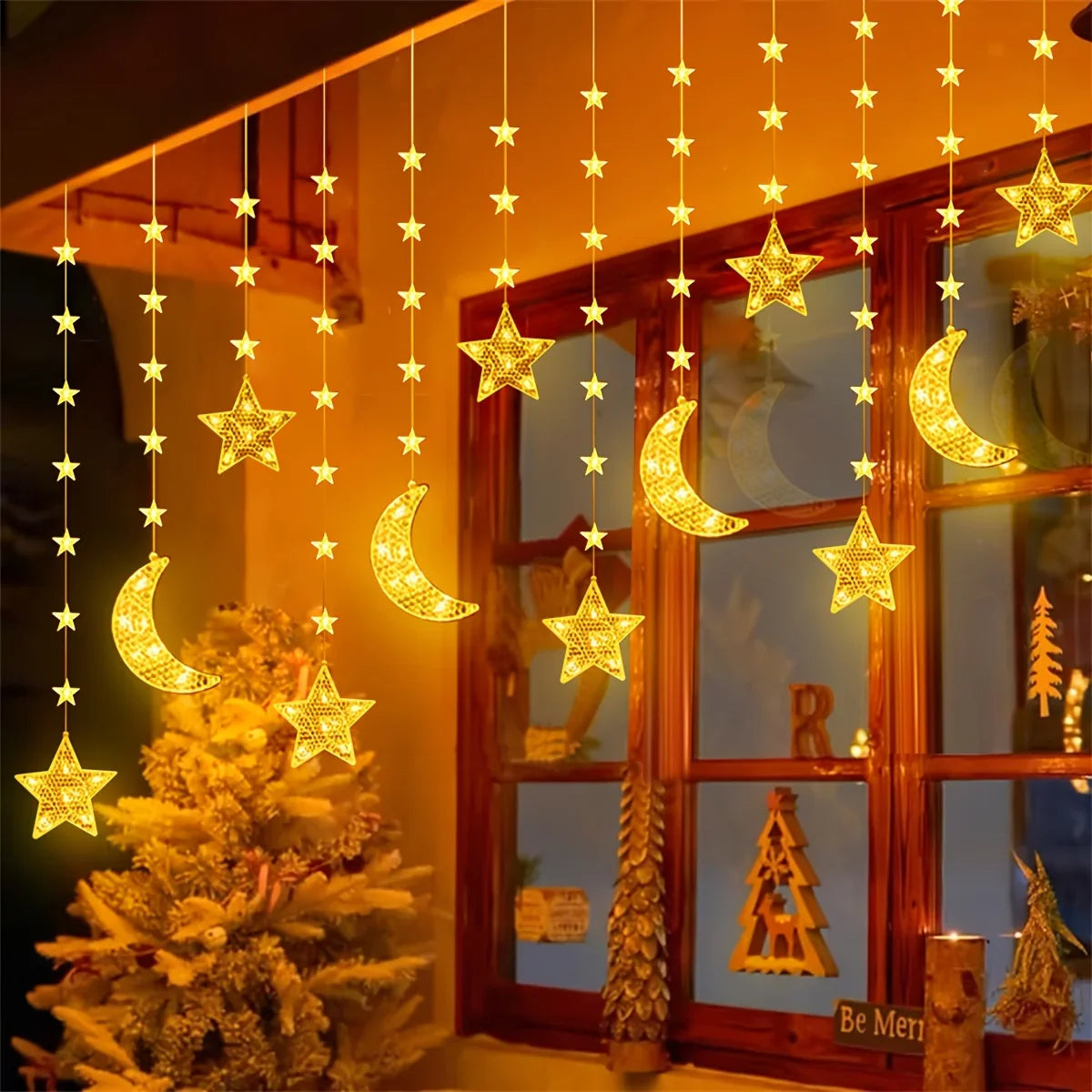 1pc Moon & Star LED String Lights - 9.84ft/300cm USB-Powered Warm White & Golden Glow with 8 Modes, Crescent Moon & Star Shapes for Ramadan, Eid, Weddings, Parties, /Outdoor Fairy Lights (Low Voltage, Plug-in via USB) House Of Avana [[SKU:HOA-LGT-002]]