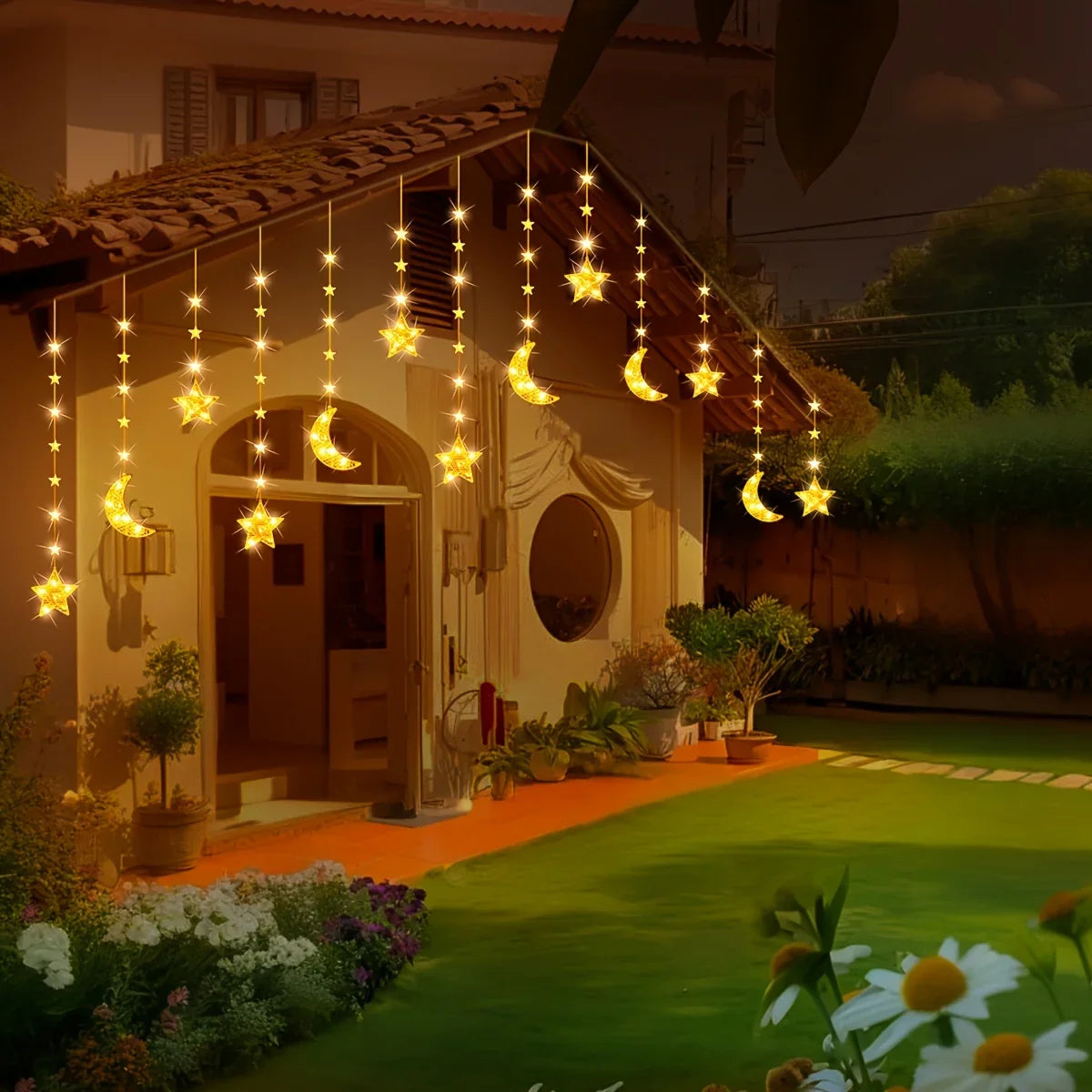 1pc Moon & Star LED String Lights - 9.84ft/300cm USB-Powered Warm White & Golden Glow with 8 Modes, Crescent Moon & Star Shapes for Ramadan, Eid, Weddings, Parties, /Outdoor Fairy Lights (Low Voltage, Plug-in via USB) House Of Avana [[SKU:HOA-LGT-002]]