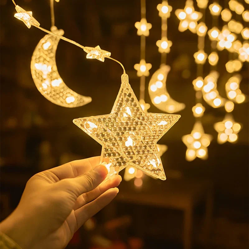 1pc Moon & Star LED String Lights - 9.84ft/300cm USB-Powered Warm White & Golden Glow with 8 Modes, Crescent Moon & Star Shapes for Ramadan, Eid, Weddings, Parties, /Outdoor Fairy Lights (Low Voltage, Plug-in via USB) House Of Avana [[SKU:HOA-LGT-002]]