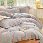 Stripe Buttoned Bedding Set / Beige Brown Ever Lasting