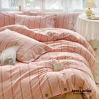 Stripe Buttoned Bedding Set / Beige Brown Ever Lasting