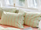 Stripe Buttoned Bedding Set / Beige Brown Ever Lasting