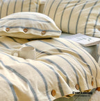 Stripe Buttoned Bedding Set / Beige Brown Ever Lasting