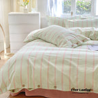 Stripe Buttoned Bedding Set / Beige Brown Ever Lasting