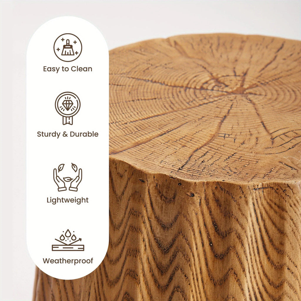 Outdoor/Indoor Round Side Table - Lightweight Accent Table with Faux Wood Construction, Modern Farmhouse Coffee table, Footrest, Plant Stand - for Patio, Living Room, Deck, Garden - Easy to Move & Durable Decor House Of Avana [[SKU:HOA-END-018]]