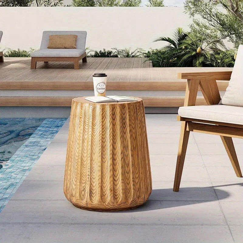 Outdoor/Indoor Round Side Table - Lightweight Accent Table with Faux Wood Construction, Modern Farmhouse Coffee table, Footrest, Plant Stand - for Patio, Living Room, Deck, Garden - Easy to Move & Durable Decor House Of Avana [[SKU:HOA-END-018]]