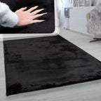 Super Soft Area Rug Fluffy High Pile Cosy Luxurious Touch in Solid Black RugYourHome