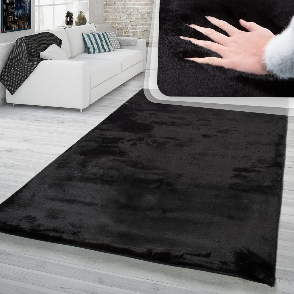Super Soft Area Rug Fluffy High Pile Cosy Luxurious Touch in Solid Black RugYourHome