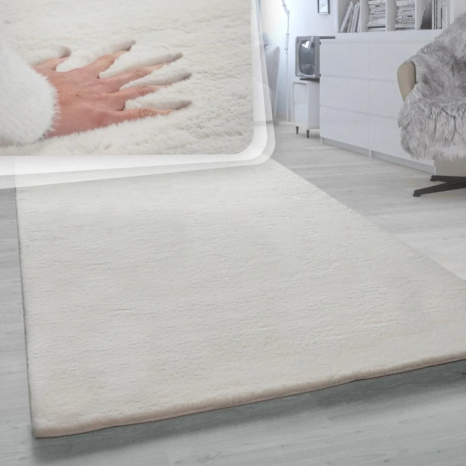 Super Soft Area Rug Fluffy High Pile Cosy Luxurious Touch in Solid Cream RugYourHome