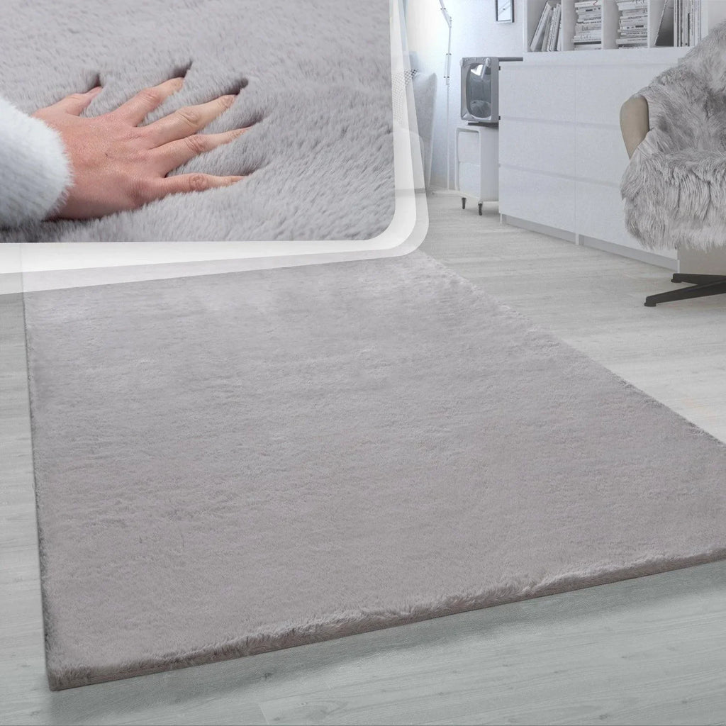 Super Soft Area Rug Fluffy High Pile Cosy Luxurious Touch in Solid Grey RugYourHome