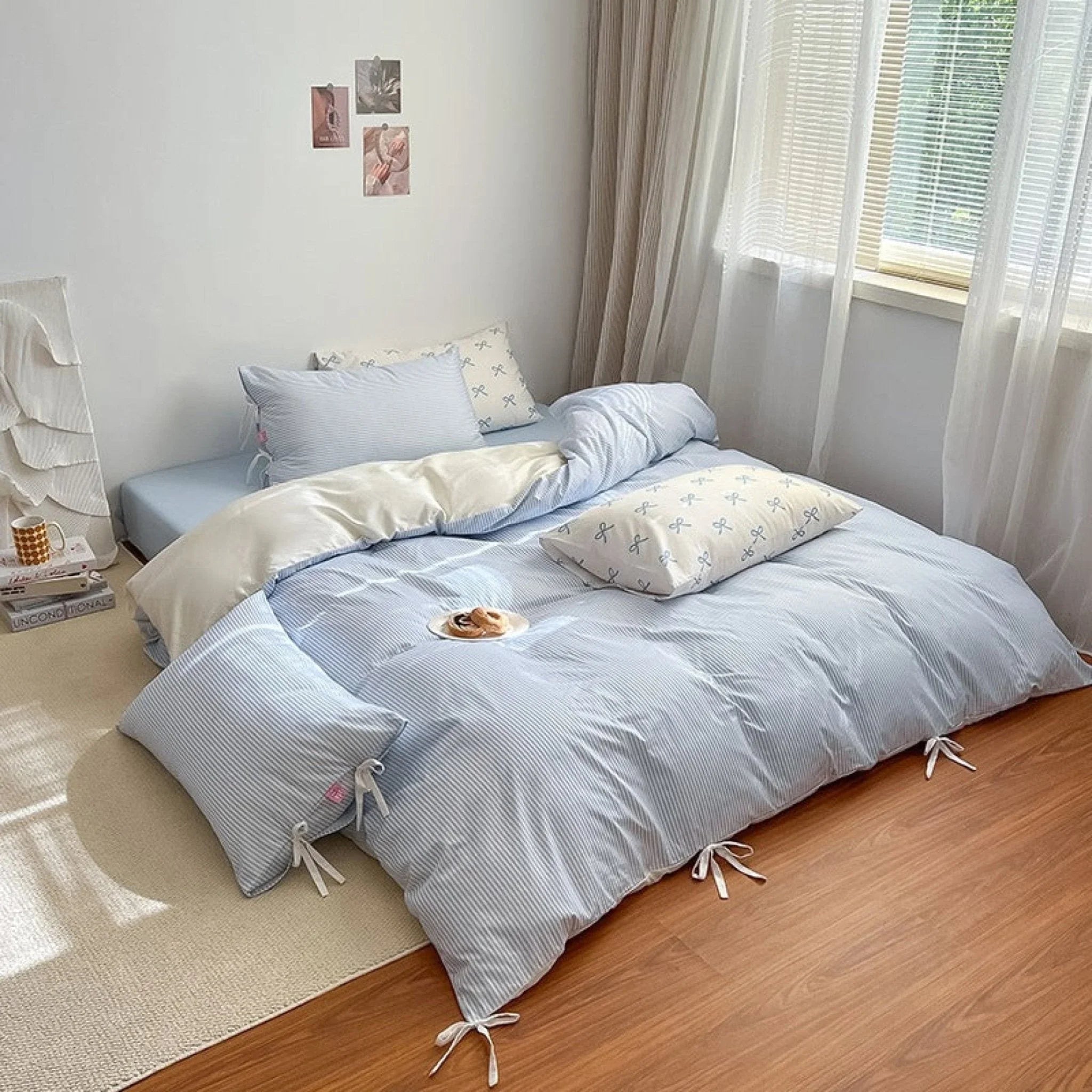 Sweet Bow Striped Bedding Set / Pink Ever Lasting