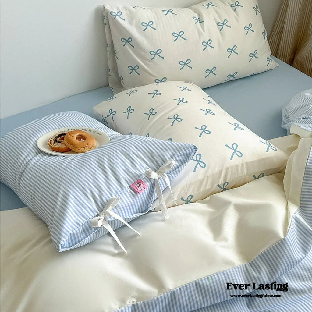 Sweet Bow Striped Bedding Set / Pink Ever Lasting