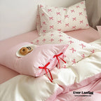 Sweet Bow Striped Bedding Set / Pink Ever Lasting