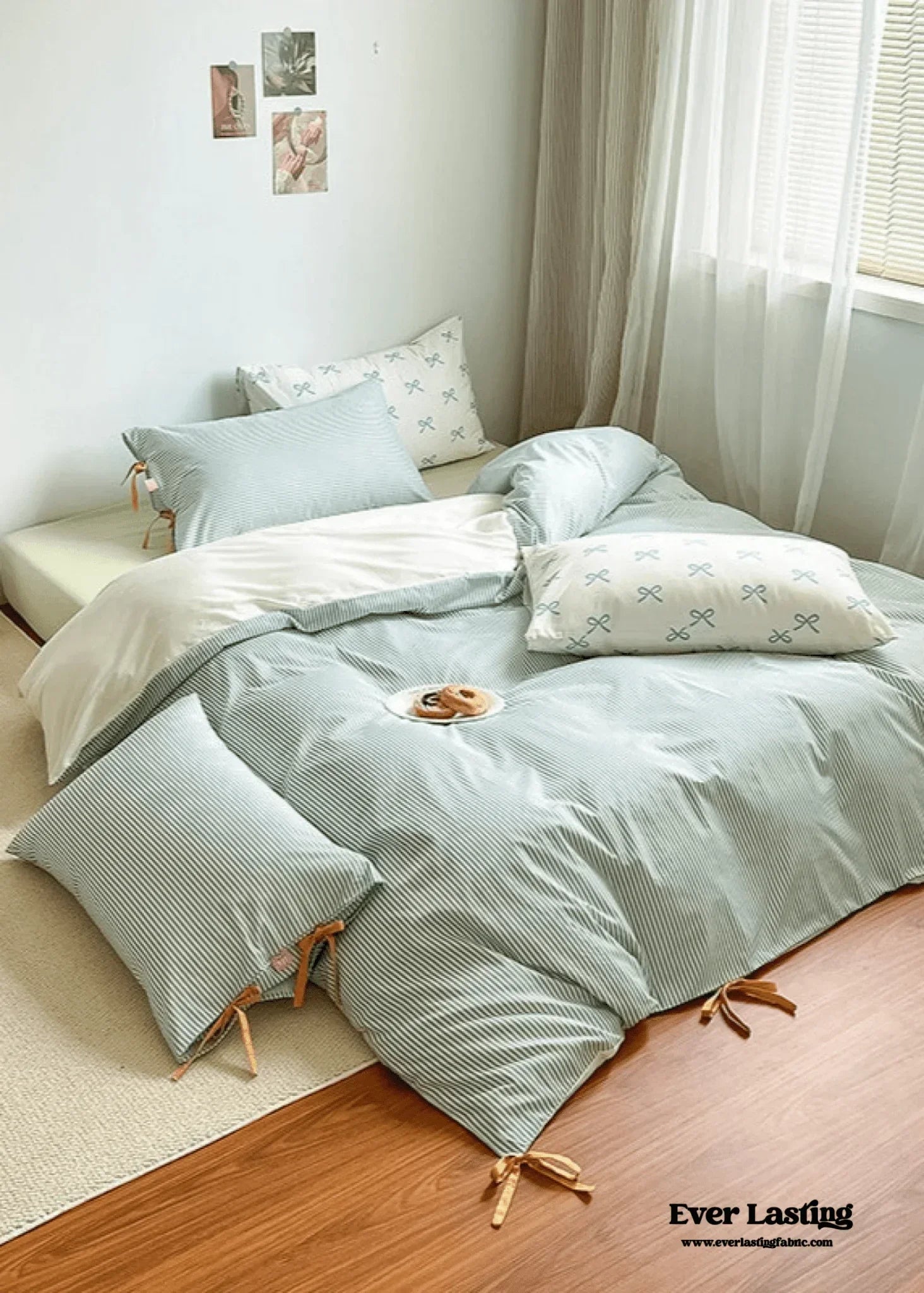 Sweet Bow Striped Bedding Set / Pink Ever Lasting