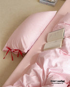 Sweet Bow Striped Bedding Set / Pink Ever Lasting