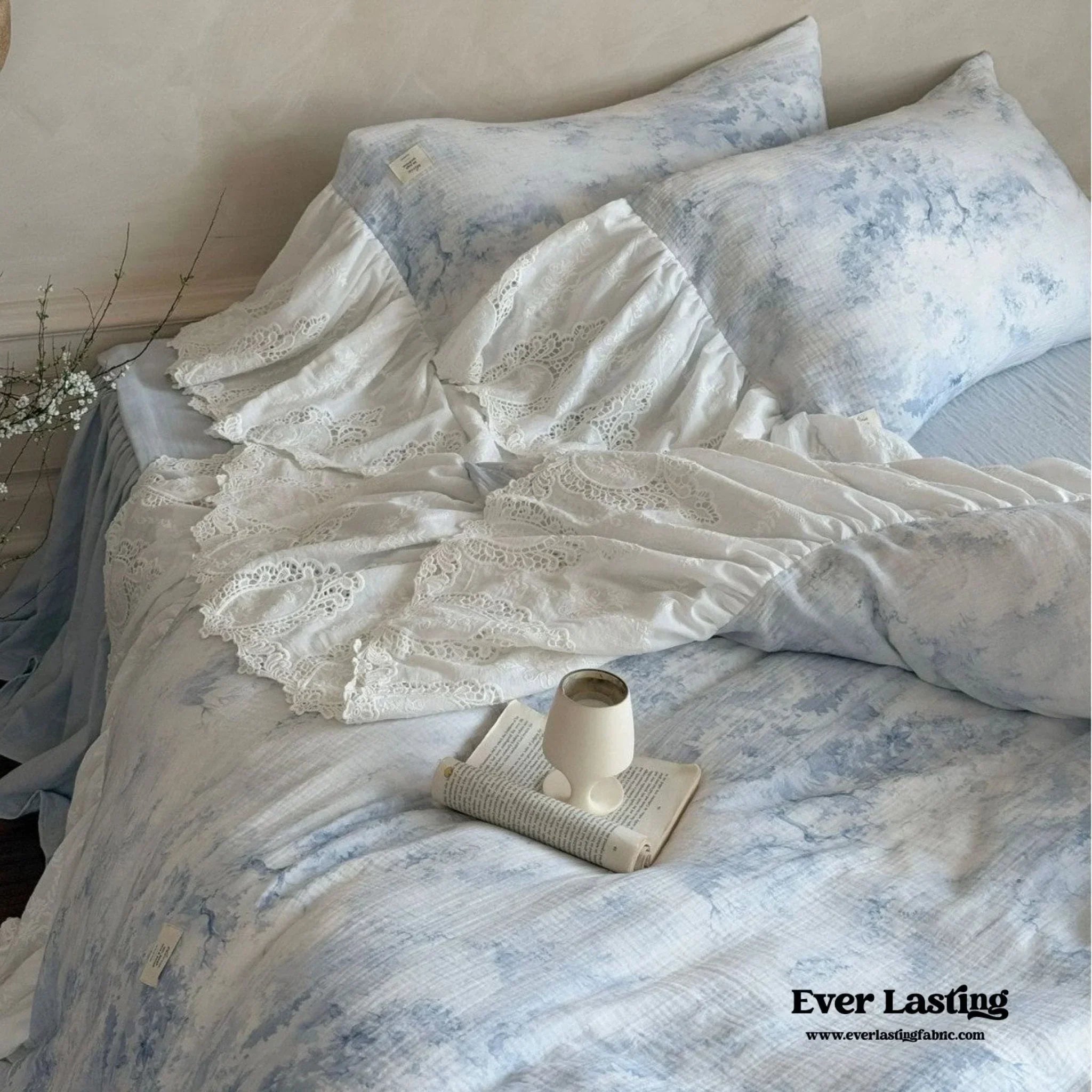 Sylvie Lace Gauze Bedding Set / Blue Sky Ever Lasting