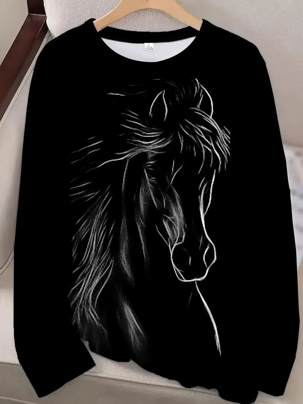 T-Shirt - Horse Print Cotton Long-Sleeve
