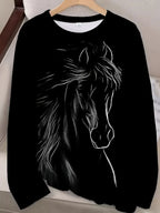 T-Shirt - Horse Print Cotton Long-Sleeve