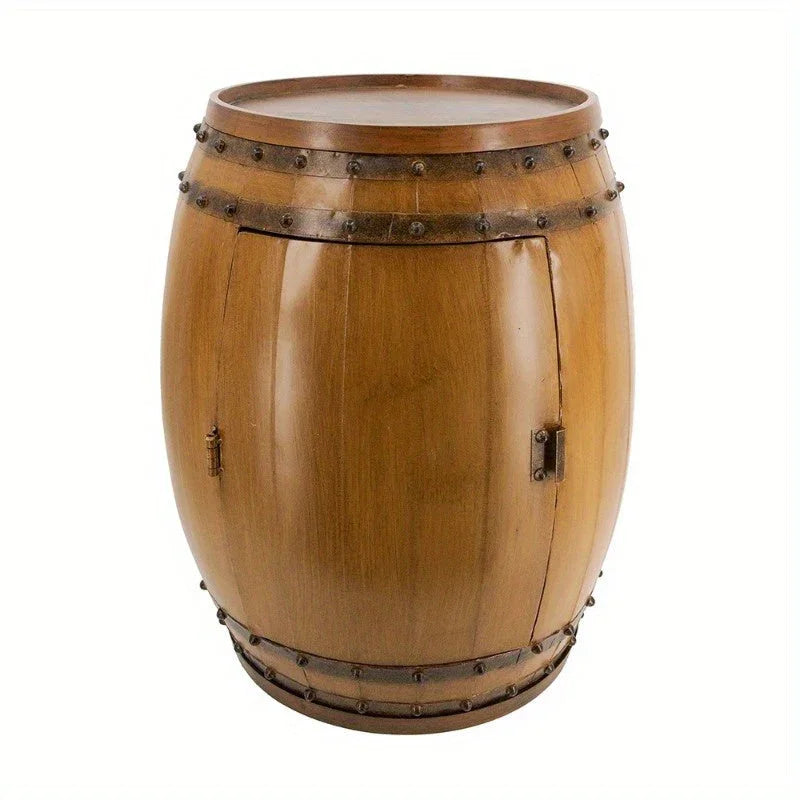 Barrel Drum Side Table with Wine Rack Storage - House Of Avana