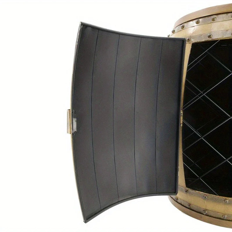 Barrel Drum Side Table with Wine Rack Storage - House Of Avana