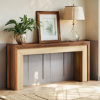 63-inch Farmhouse Console Table with Woven Basket & Decorative Plants - Contemporary Wood & Metal... - House Of Avana