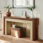 63-inch Farmhouse Console Table with Woven Basket & Decorative Plants - Contemporary Wood & Metal... - House Of Avana