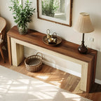 63-inch Farmhouse Console Table with Woven Basket & Decorative Plants - Contemporary Wood & Metal... - House Of Avana
