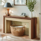 63-inch Farmhouse Console Table with Woven Basket & Decorative Plants - Contemporary Wood & Metal... - House Of Avana