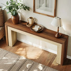 63-inch Farmhouse Console Table with Woven Basket & Decorative Plants - Contemporary Wood & Metal... - House Of Avana