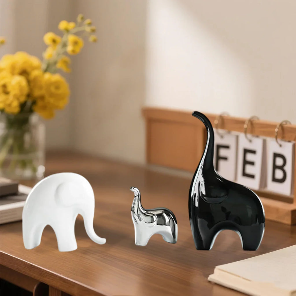 Table Centerpiece Ceramic Animal Ornaments Three Elephants Figurines Desktop Decoration for Home Bedroom Shelf, Outdoor Decoration, Home Decor, Stylish Decor, Animal Sculpture, Highquality Finish, Ceramic Figurines, Decorativ House Of Avana
