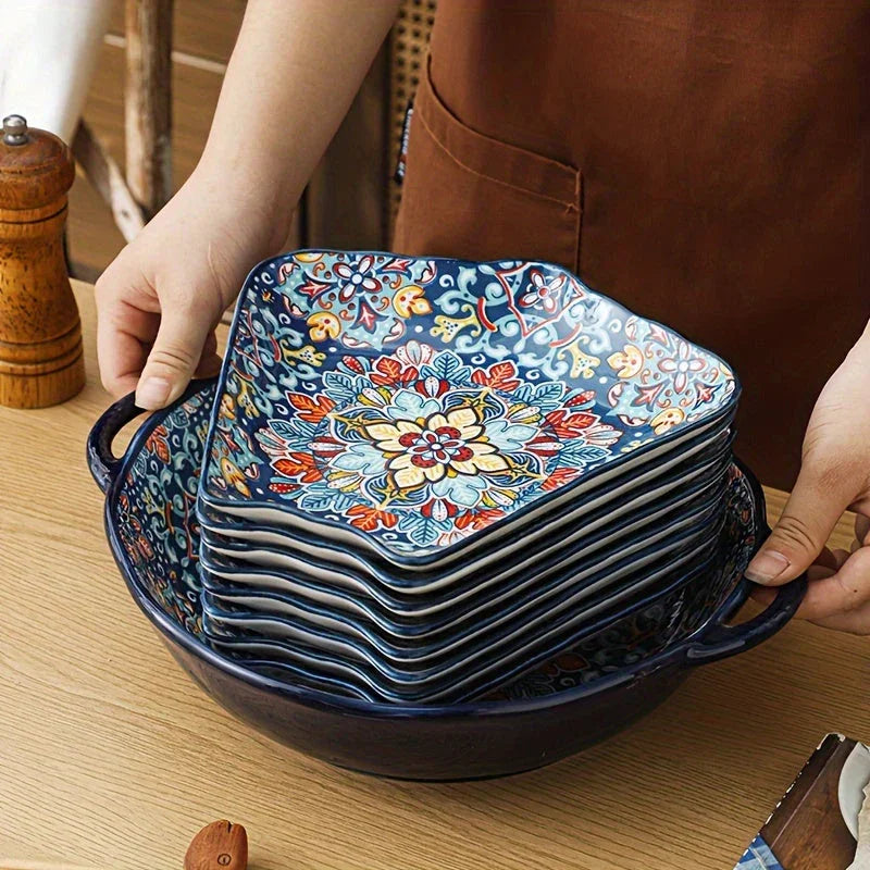 Household Dish Plates Ceramic Dishes Set Chinese New Year Round Table Dinner Plate Bohemian Reunion... - House Of Avana