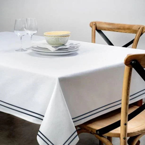 Double Embroidery Border Cotton Sateen Solid Table Cloth - House Of Avana