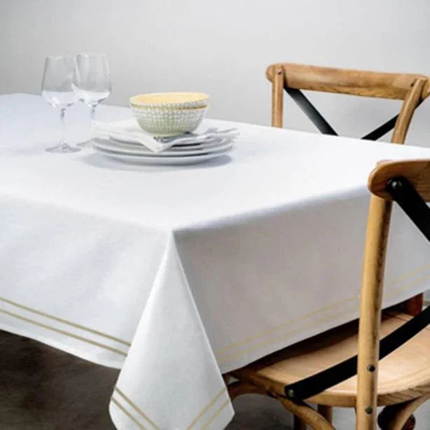 Double Embroidery Border Cotton Sateen Solid Table Cloth - House Of Avana