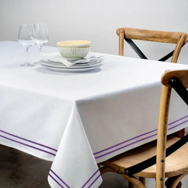 Double Embroidery Border Cotton Sateen Solid Table Cloth - House Of Avana