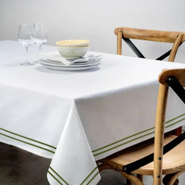 Double Embroidery Border Cotton Sateen Solid Table Cloth - House Of Avana