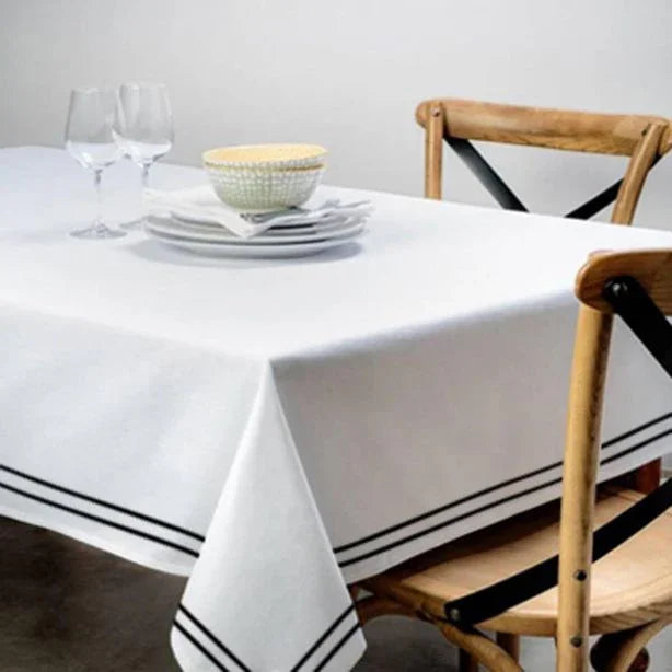 Double Embroidery Border Cotton Sateen Solid Table Cloth - House Of Avana