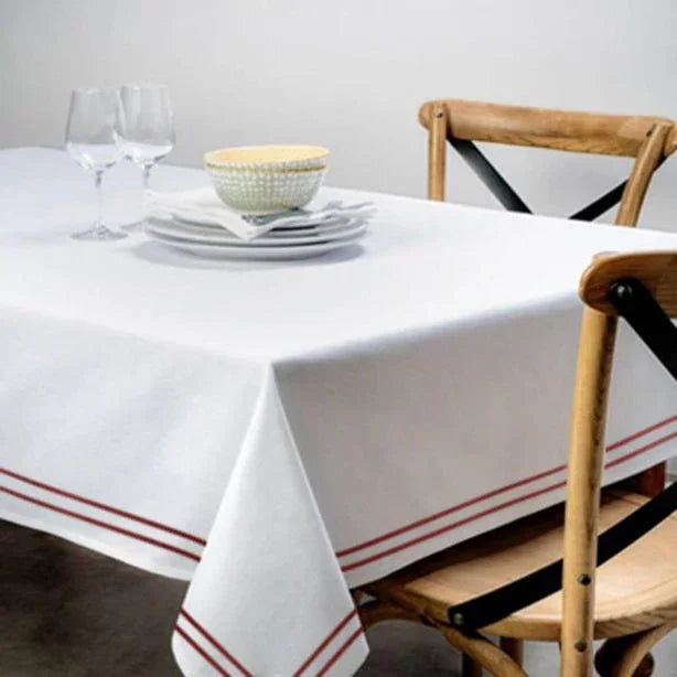 Double Embroidery Border Cotton Sateen Solid Table Cloth - House Of Avana