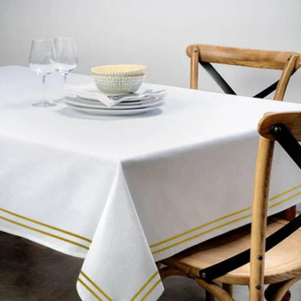 Double Embroidery Border Cotton Sateen Solid Table Cloth - House Of Avana