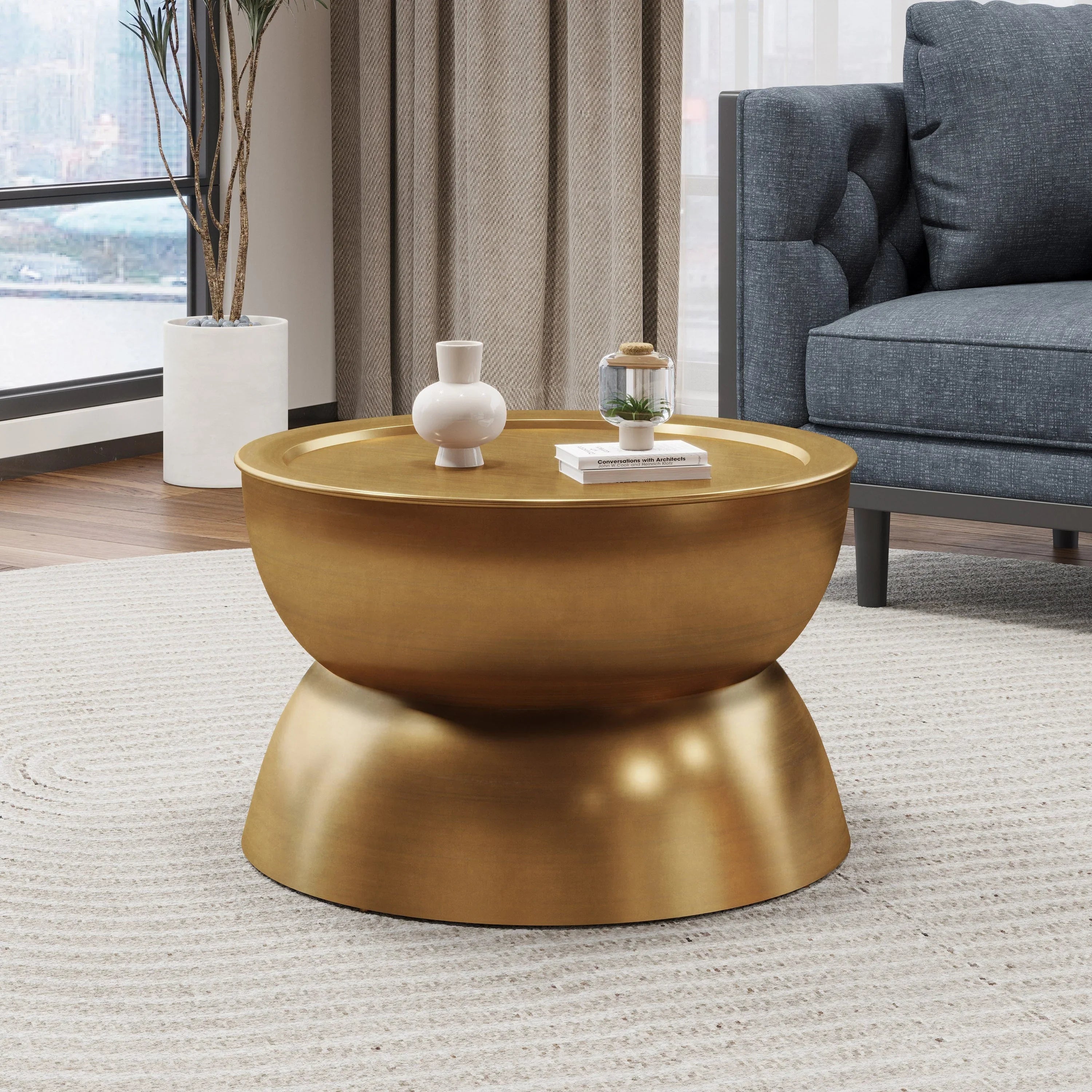 Contemporary Metal Hammered Coffee Table - Heavy-duty No Assembly Required, Smooth Surface & Timer... - House Of Avana
