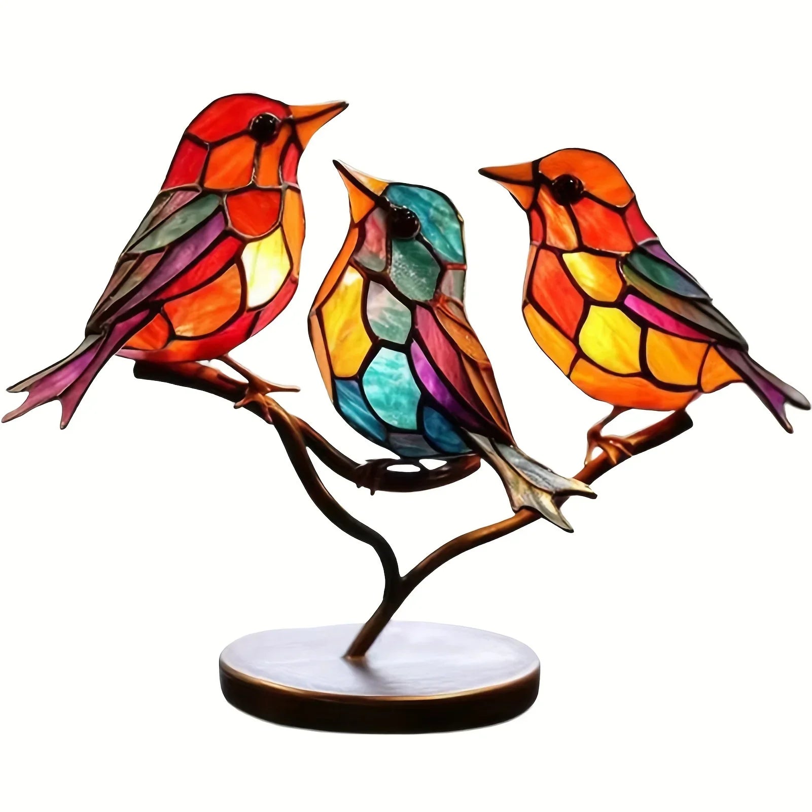 2d Stained Birds-on-branch Household Metal Table Decor Home Ornaments, angled view - House Of Avana