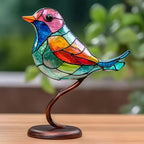 2d Stained Birds-on-branch Household Metal Table Decor Home Ornaments, angled view - House Of Avana