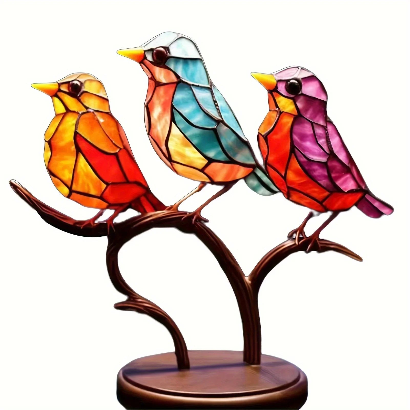 2d Stained Birds-on-branch Household Metal Table Decor Home Ornaments, angled view - House Of Avana