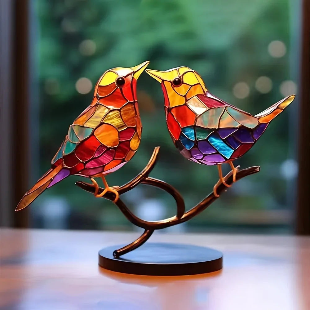 2d Stained Birds-on-branch Household Metal Table Decor Home Ornaments, back view - House Of Avana