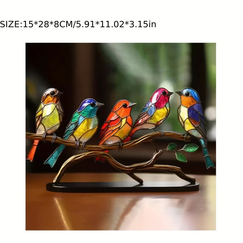 2d Stained Birds-on-branch Household Metal Table Decor Home Ornaments, detail shot - House Of Avana