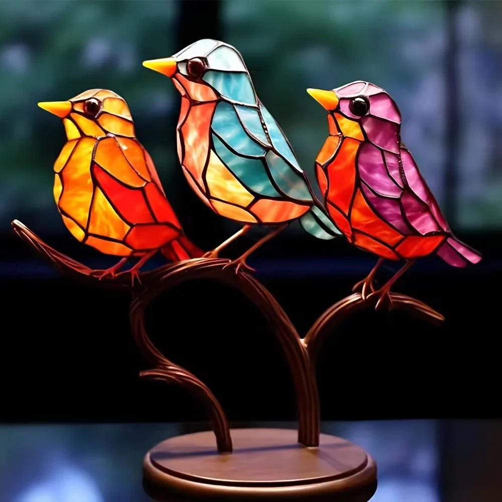 2d Stained Birds-on-branch Household Metal Table Decor Home Ornaments - House Of Avana