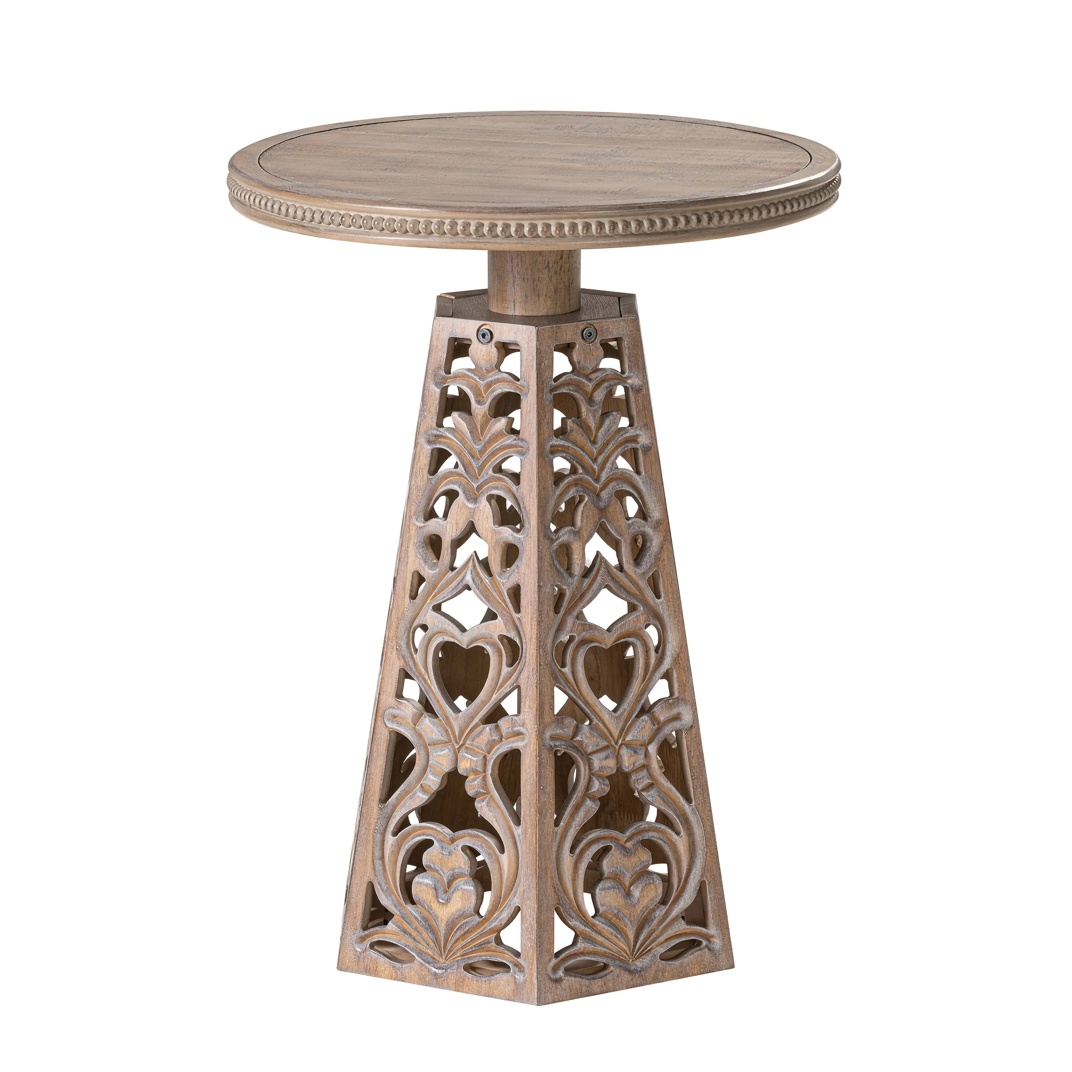 Boho Hand Carved Round Table - Farmhouse Distressed Finish, Small Accent for Living Room/bedroom,... - House Of Avana